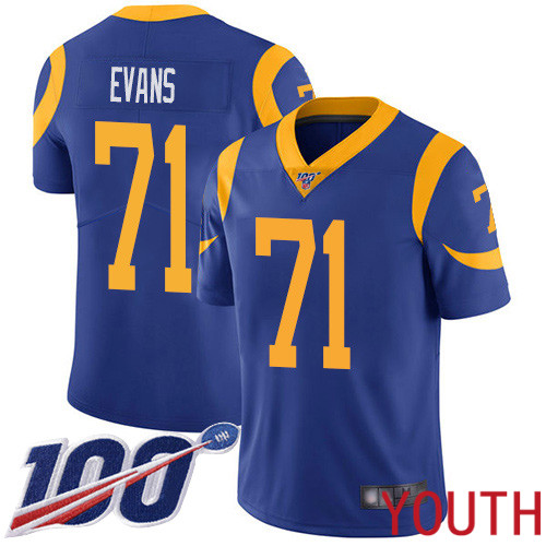 Los Angeles Rams Limited Royal Blue Youth Bobby Evans Alternate Jersey NFL Football 71 100th Season Vapor Untouchable